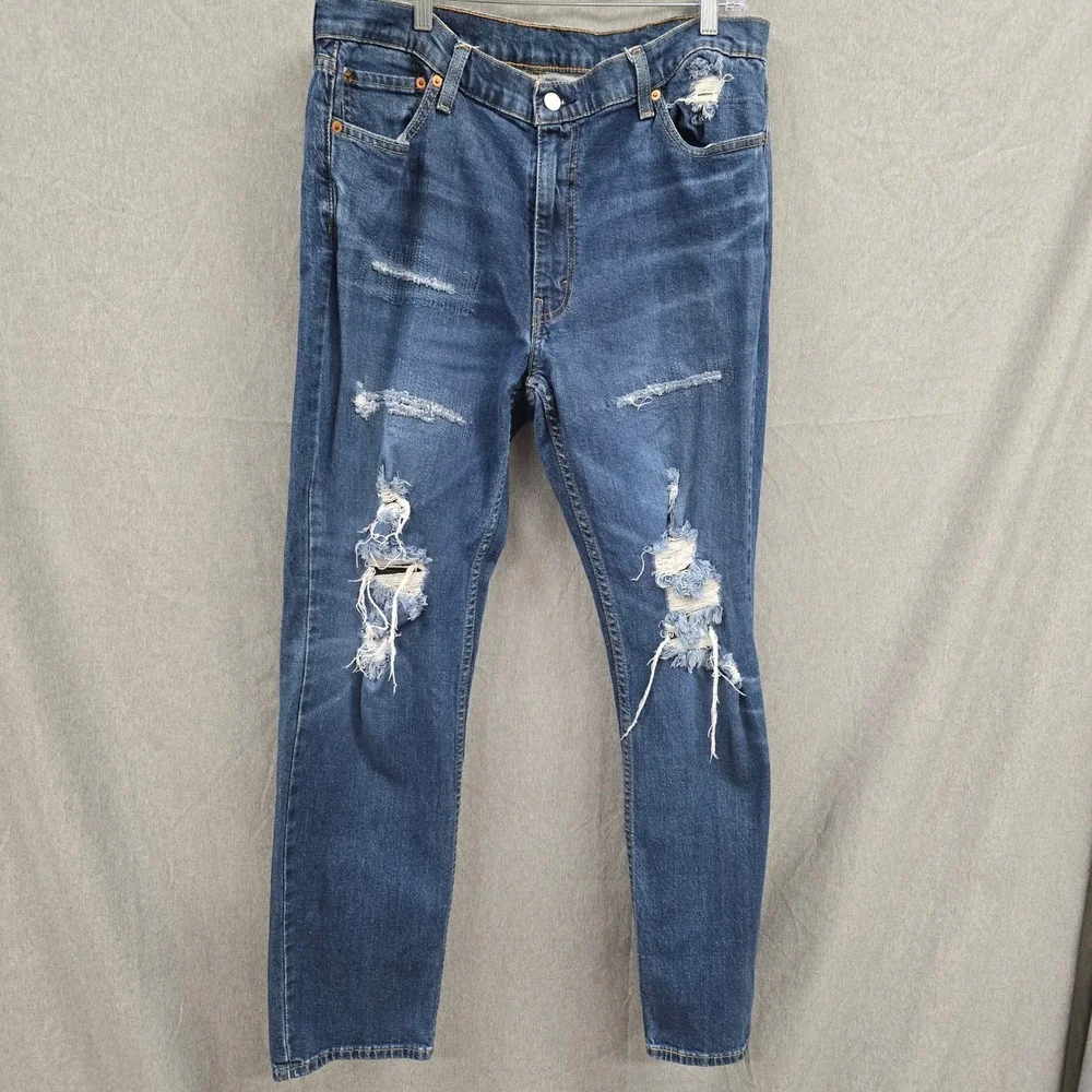 Levis 511 Slim‎ Fit Distressed Ripped Blue Denim Jeans Mens 38x32